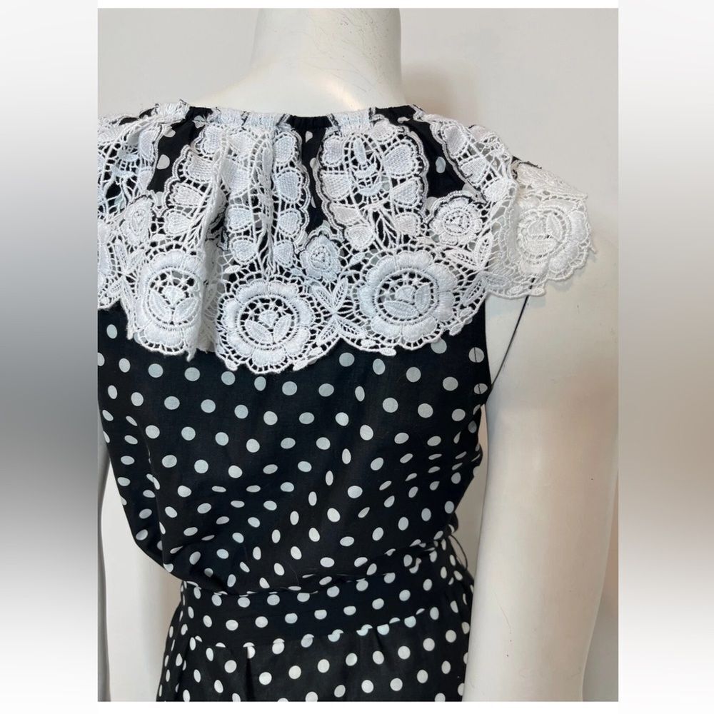 Miguelina Black polka dot crochet lace detailed Mini Dress, M - Picture 7 of 12